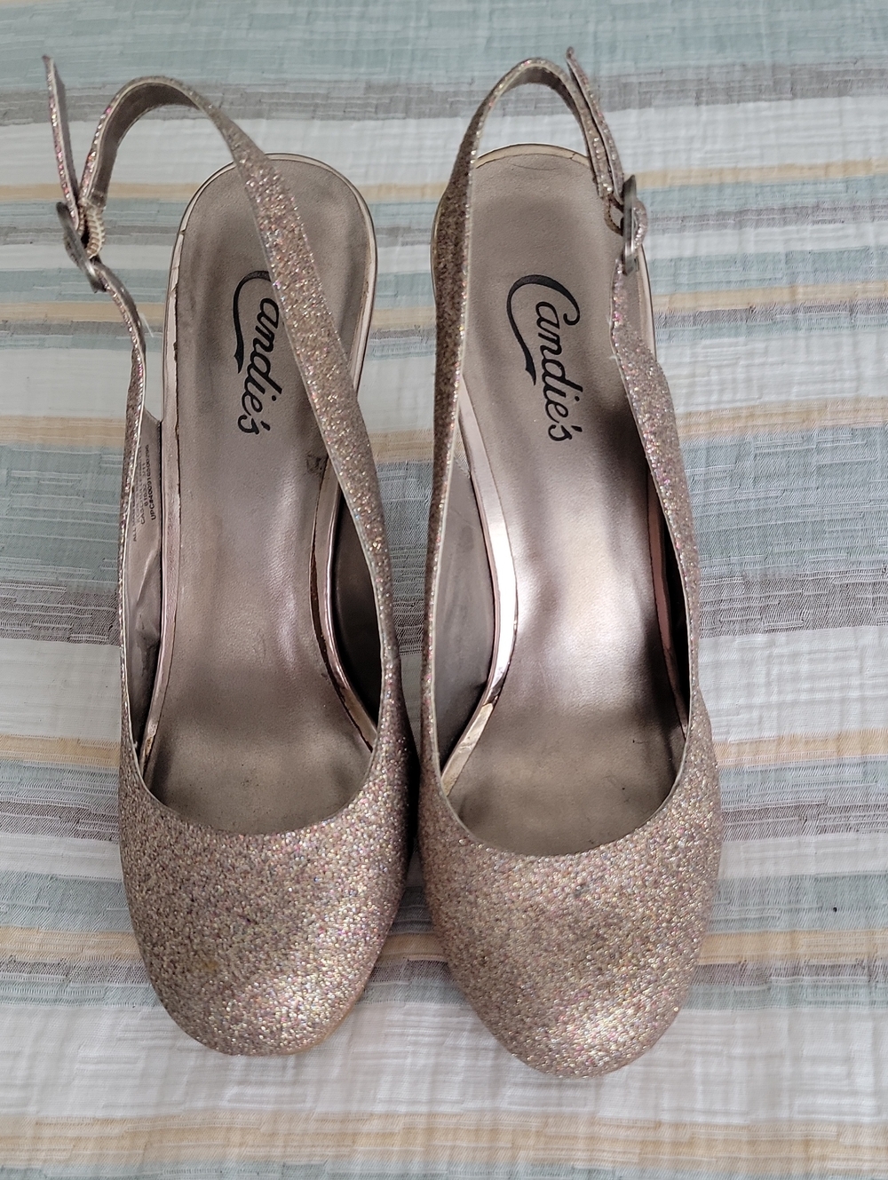 Candie's Rose Gold Glitter Slingback Heels